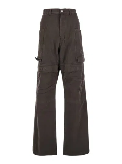 RICK OWENS DRKSHDW 'STEFAN' BROWN WIDE LEG CARGO PANTS WITH PATCH POCKETS IN COTTON MAN