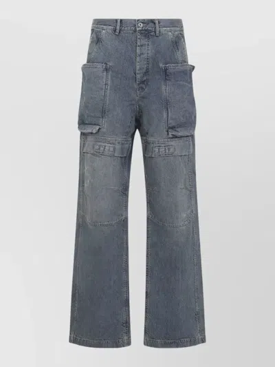 Rick Owens Drkshdw Stefan Cargo Trousers Low Rise Wide Leg In Blue