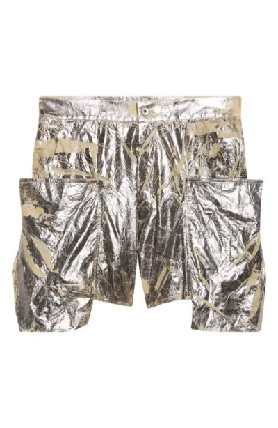 Rick Owens Drkshdw Stefan Metallic Cargo Shorts In Silver