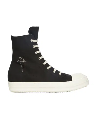 Rick Owens Drkshdw Stitched-pentagram Lace-up High-top Sneakers In Black