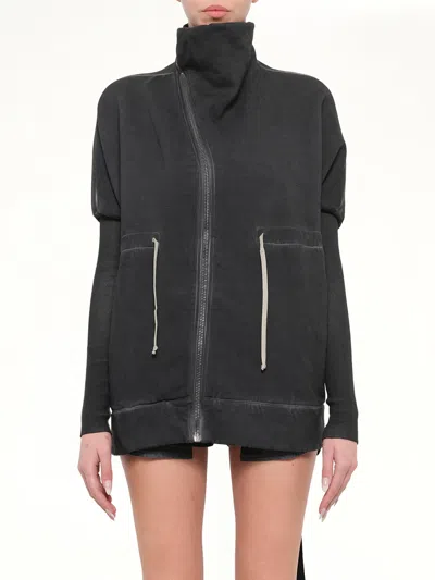 Rick Owens Drkshdw Mountain High Collar Asymmetrical Zip Cotton Jacket In Black