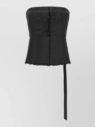 Rick Owens Drkshdw Strapless Bustier Top Side Tie Frayed Hem In Black