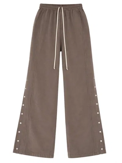 Rick Owens Drkshdw Neutrals Side Snap Button Elastic Waistband Sweatpants In Brown
