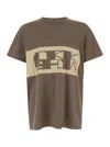 RICK OWENS DRKSHDW BROWN T-SHIRT WITH CONTRASTING LOGO PRINT IN COTTON MAN
