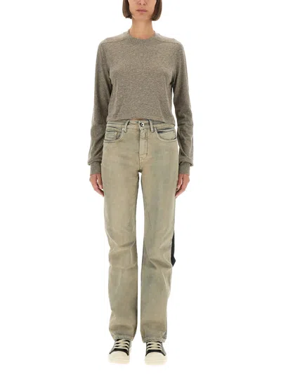 Rick Owens Drkshdw Long Sleeve Cropped Crew Neck Top In Brown
