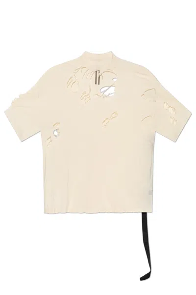 Rick Owens Drkshdw T-shirt With Broken Holes In White