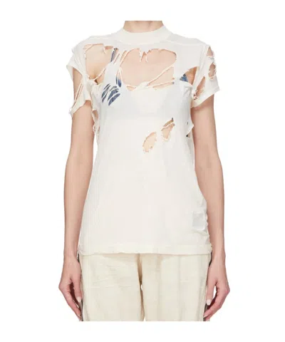 Rick Owens Drkshdw T-shirt With Holes In White