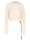Rick Owens Drkshdw Back Tie Crew Neck Cropped Long Ribbed In White