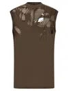 Rick Owens Drkshdw Sleeveless Crew Neck Top With Distressed Detailing In Brown