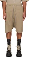 Rick Owens Drkshdw Taupe Concordians Drawstring Pods Shorts In Brown