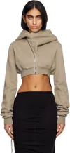 Rick Owens Drkshdw Taupe Concordians Micro Mountain Hoodie In Brown