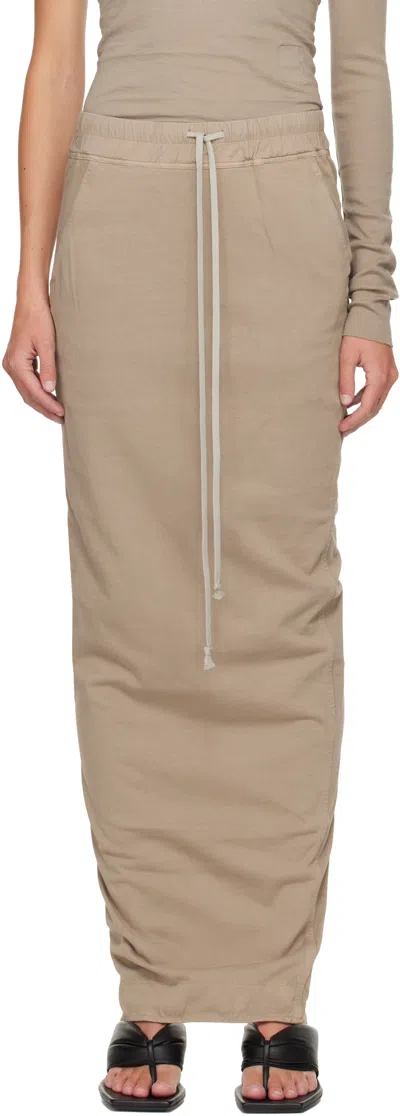 RICK OWENS DRKSHDW TAUPE CONCORDIANS PULL ON PILLAR MAXI SKIRT