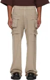 Rick Owens Drkshdw Taupe Concordians Wide Creatch Cargo Pants In Brown