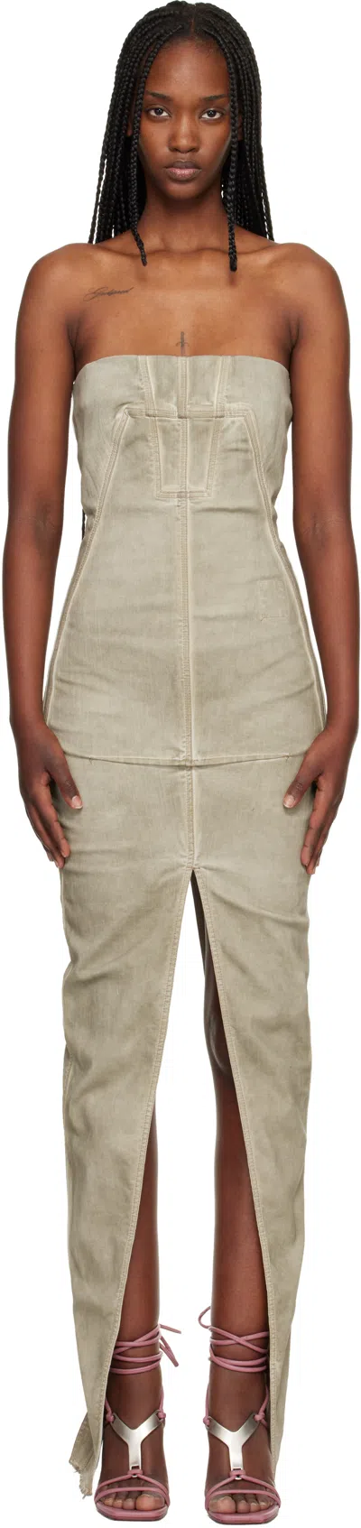 Rick Owens Drkshdw Taupe Temple Sliced Bustier Denim Maxi Dress In Neutral