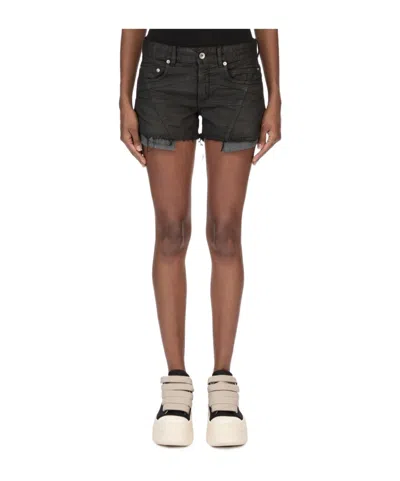 Rick Owens Drkshdw Temple Lana Cut Offs Denim Shorts In Black