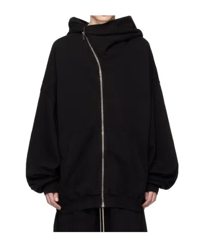 Rick Owens Drkshdw Temple Mountain Hun Slanted Zipper Hoodie In Black