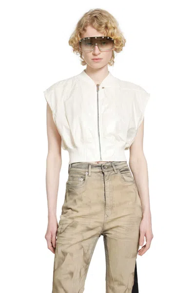 Rick Owens Drkshdw Temple Taitlin Bomber In Shiny Nylon In White