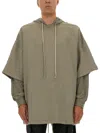 Rick Owens Drkshdw Hooded Sweater With Drawstring And Layered Sleeves In Green