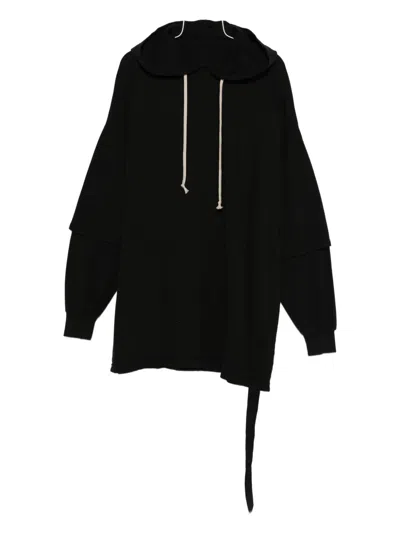 Rick Owens Drkshdw Tommy Layered Drawstring Hoodie In Black