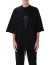 Rick Owens Drkshdw Graphic Print Short Sleeve Tie Detail Top In Black