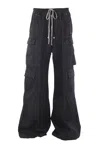Rick Owens Drkshdw Black Hollywood Imbalanced Double Cargo Jumbo Belas Denim Cargo Pants In Black
