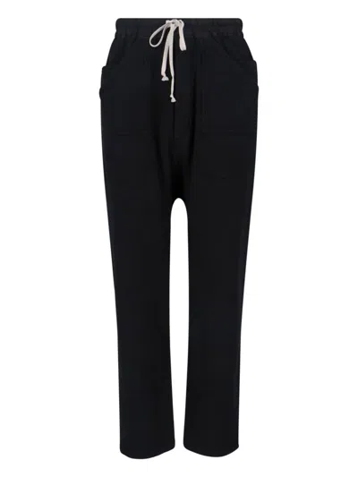 Rick Owens Drkshdw Straight Trousers With Elastic Waist And Pockets In Black