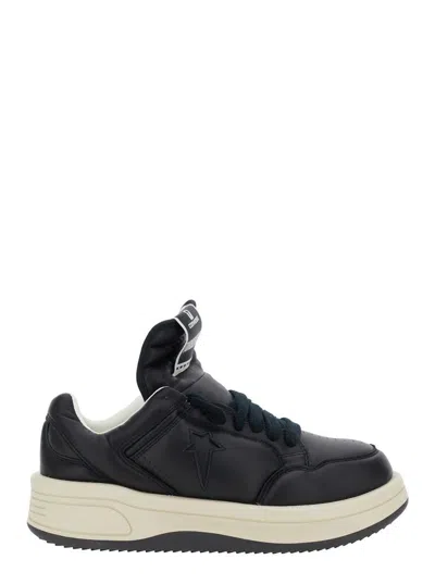 Rick Owens Drkshdw 'turbowpn' Black Low Top Sneakers With Logo Detail And Elongated Tongue In Leather Unisex
