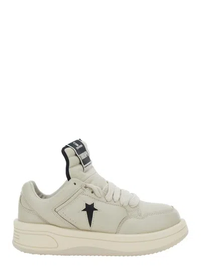 Rick Owens Drkshdw 'turbowpn' White Low Top Sneakers With Logo Detail And Elongated Tongue