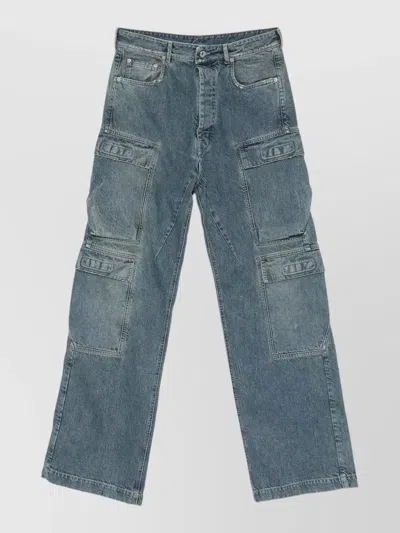 Rick Owens Drkshdw Utility Denim Trousers Multi Pocket Design In Blue