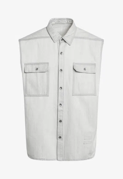 Rick Owens Drkshdw Vintage-effect Denim Vest In White