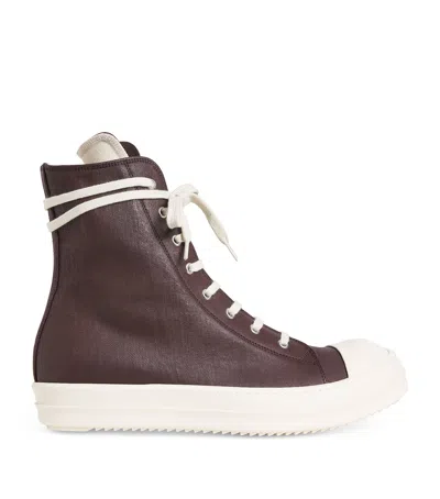 Rick Owens Drkshdw Waxed Canvas High-top Sneakers In Brown
