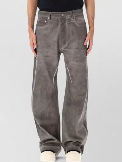 Rick Owens Drkshdw Wide Leg Denim Trousers Front Back Pockets In Gray