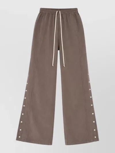 Rick Owens Drkshdw Wide Leg Sweatpants Elastic Waistband Side Buttons In Brown