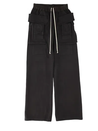Rick Owens Drkshdw Wide-leg Black Trousers With Elastic Waistband And Utility Pockets In Blue