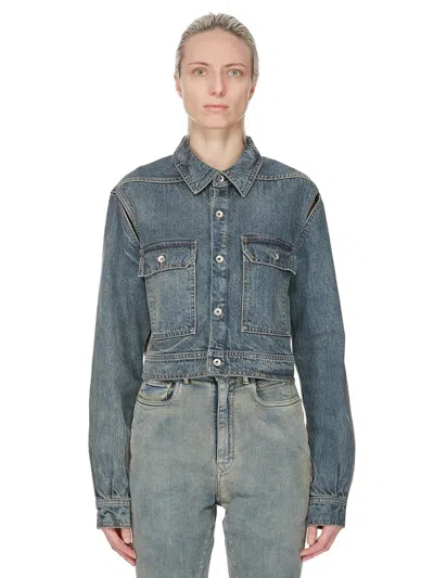 Rick Owens Drkshdw Cape Sleeve Cropped Outershirt In Blue