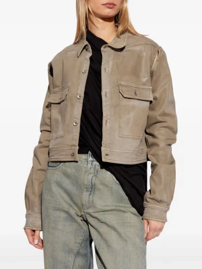 Rick Owens Drkshdw Women Denim Cape Sleeve Cropped Outershirt In Green