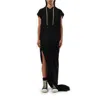 Rick Owens Drkshdw Drkshdw By Rick Owens Hooded Black Maxi Dress With Side Slits In Black