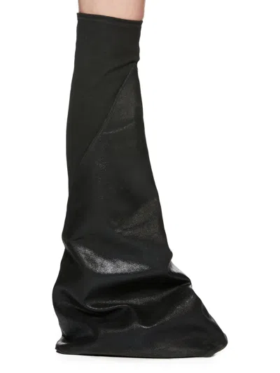 Rick Owens Drkshdw Fetish Knee Boots In 911 Black/milk/milk