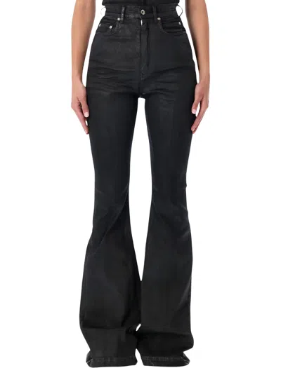 Rick Owens Drkshdw Women's High-waisted Flared Jeans In Black Wax
