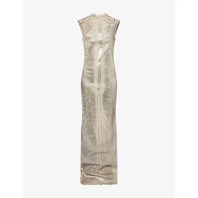 Rick Owens Drkshdw Womens Palladium Metallic Denim Column Maxi Dress In Neutral