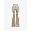 Rick Owens Drkshdw Womens Palladium Bolan Bootcut Metallic Cotton-blend Trousers In Silver