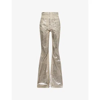 RICK OWENS DRKSHDW WOMENS PALLADIUM BOLAN BOOTCUT METALLIC COTTON-BLEND TROUSERS