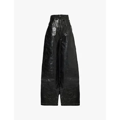 Rick Owens Drkshdw Womens Black Dirt Cooper Wax-finish Wide-leg High-rise Denim Trousers