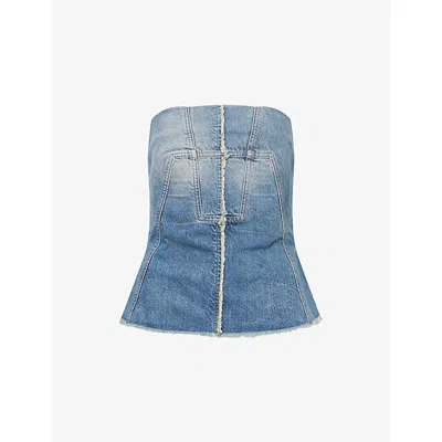 Rick Owens Drkshdw Womens Strapless Denim Bustier Top Washed Indigo