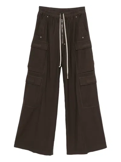 Rick Owens Drkshdw Dark Powder Grey Nylon Double Cargo Jumbo Belas Trousers In Animal Print