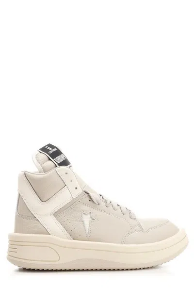 Rick Owens Drkshdw High-top Leather Sneakers With Perforated Accents In White
