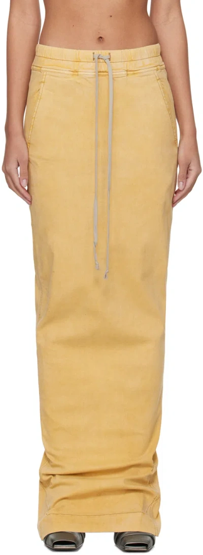 Rick Owens Drkshdw Yellow Pull On Pillar Denim Maxi Skirt In 42 Mustard
