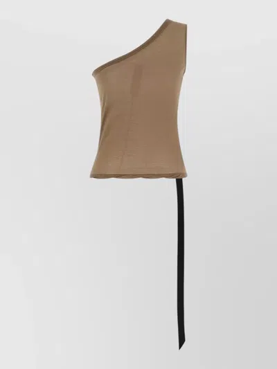 Rick Owens Drkshdw Ziggy One Shoulder Asymmetric Hem Top In Brown