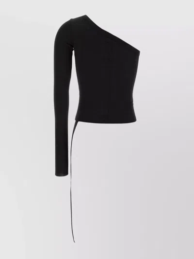 Rick Owens Drkshdw 'ziggy' One-shoulder Fitted Top With Asymmetric Hem In Black