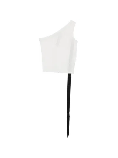 Rick Owens Drkshdw Ziggy One-shoulder Top With Ribbon In White
